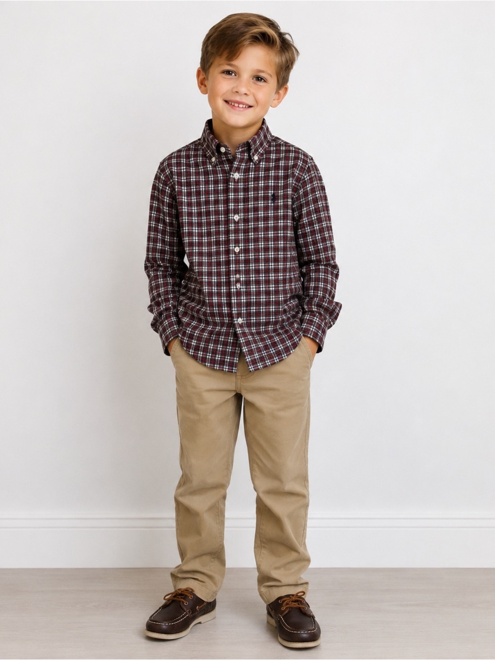 Ralph Lauren Boys Plaid Button Down Shirt Size 8 Red Green Cotton